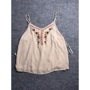 Mine Floral Embroidered Boho Cami Top Size Large Adjustable‎ Straps Beige